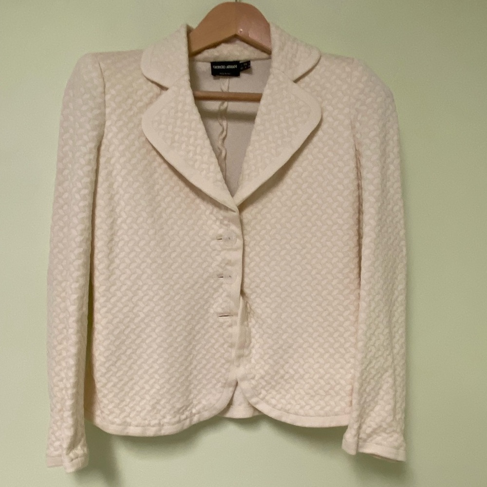 Giorgio Armani Cream Textured Button Jacket